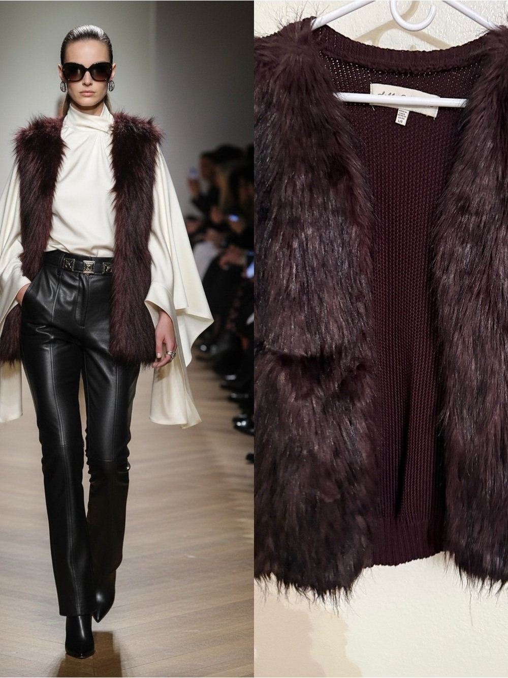 Sebby Collection Brown Faux Fur Sweater Vest Boho Festival L